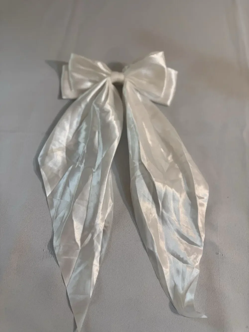 White Ribbon Bow Hair Clip Accessory